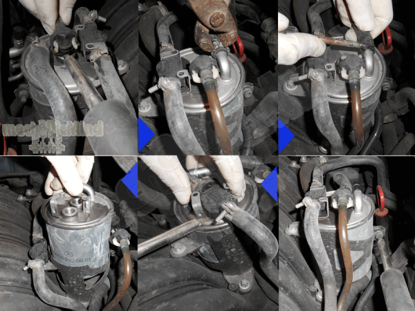 Figura 4: Alcune delle fasi per la rimozione del filtro gasolio